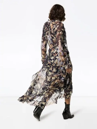 Shop Zimmermann Midnight Wisteria Floral Print Midi Dress In Blue