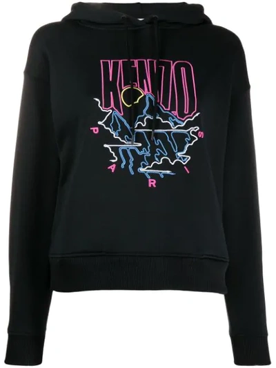 Shop Kenzo Embroidered Logo Hoodie In Black