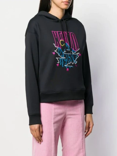 Shop Kenzo Embroidered Logo Hoodie In Black