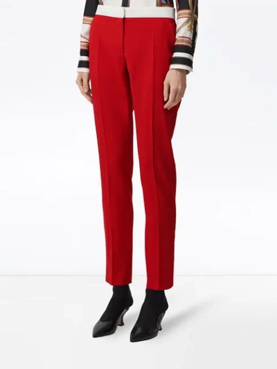 Shop Burberry Two-tone Wool Tailored Trousers In Red