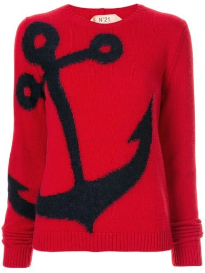 Shop N°21 Anchor Intarsia Jumper In Red