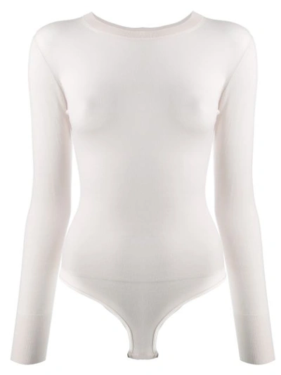 Shop Forte Forte Long-sleeve Fitted Bodysuit In Neutrals