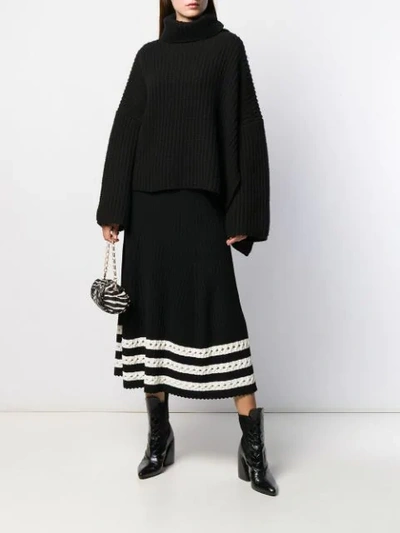 Shop Alexander Mcqueen Holey Striped Hem Skirt In Black