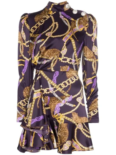 Shop Alessandra Rich Printed Silk Mini Dress In Purple