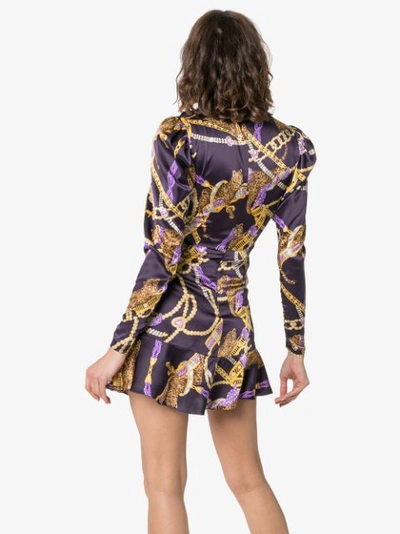 Shop Alessandra Rich Printed Silk Mini Dress In Purple