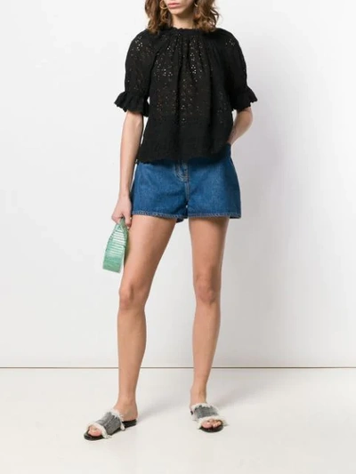 Shop Ulla Johnson Perforated Floral Blouse In Black