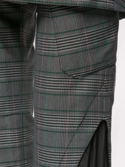 Shop Delada Panelled Checked Trousers In Grey