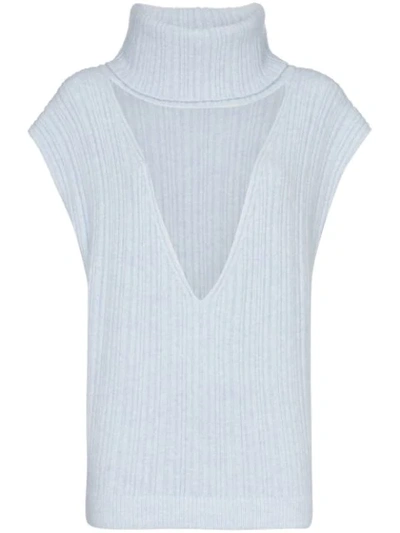 Shop Jacquemus Turtleneck Cut-out Knit Vest In Blue