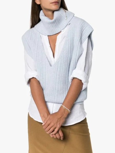 Shop Jacquemus Turtleneck Cut-out Knit Vest In Blue