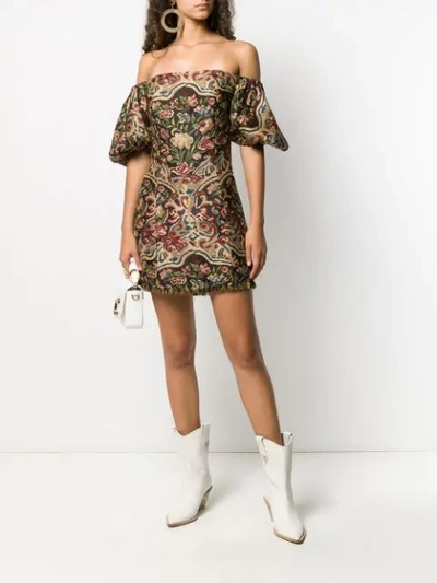 Shop Etro Off-shoulder Mini Dress In Neutrals