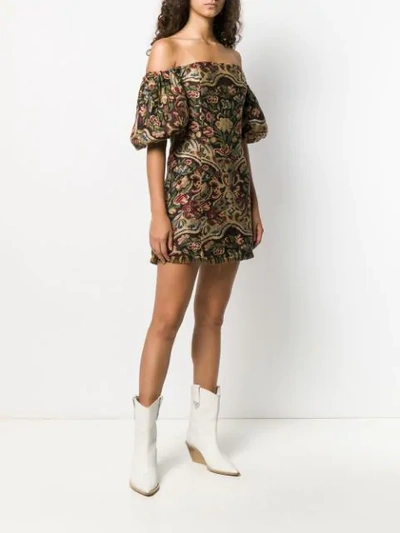 Shop Etro Off-shoulder Mini Dress In Neutrals