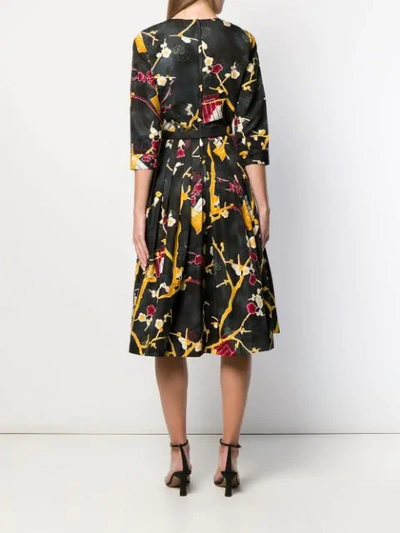 Shop Samantha Sung Silk Abstract-print Dress In Black