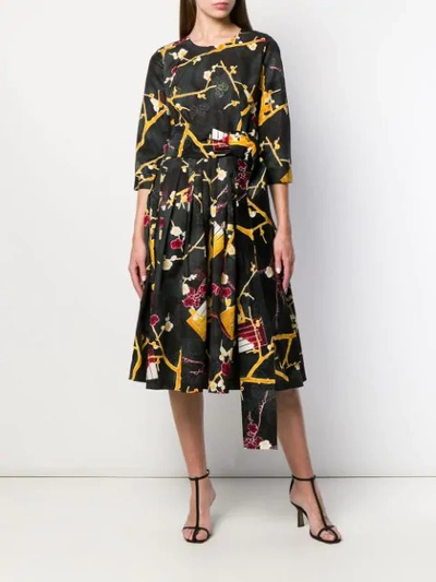 Shop Samantha Sung Silk Abstract-print Dress In Black