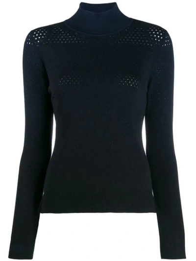 Shop Fendi Perforated Knitted Sweater In Blue