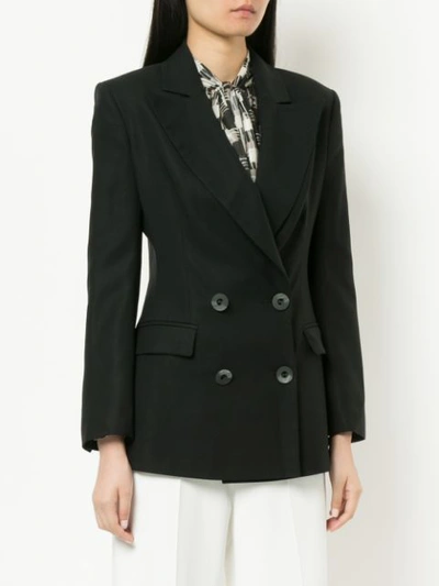 Shop Julia Davidian Fitted Double Breasted Blazer - Black