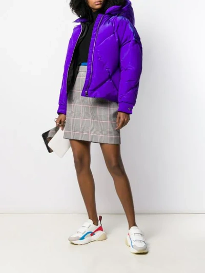 Shop Msgm Hooded Padded Jacket In Purple