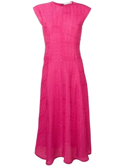 Shop Victoria Beckham Cap Sleeve Linear Midi Dress In Fuschia