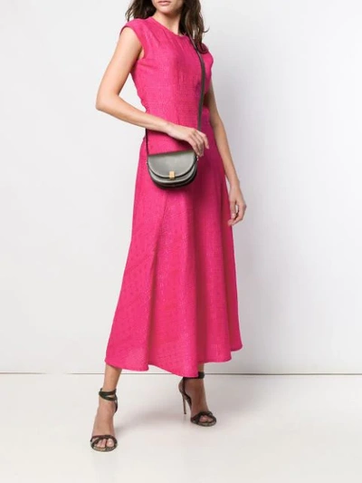 Shop Victoria Beckham Cap Sleeve Linear Midi Dress In Fuschia