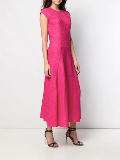 Shop Victoria Beckham Cap Sleeve Linear Midi Dress In Fuschia