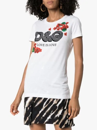 Shop Dolce & Gabbana Floral Logo Print T-shirt In White