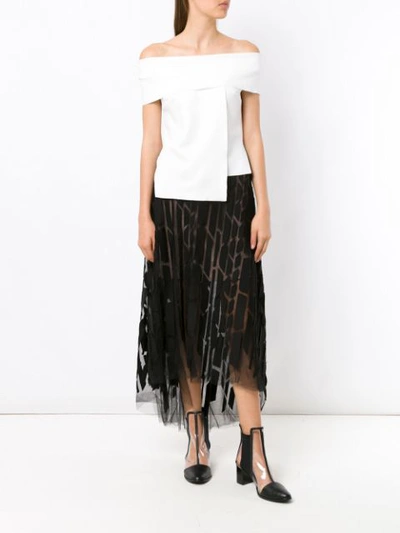 Shop Gloria Coelho Tulle Panelled Midi Skirt In Black