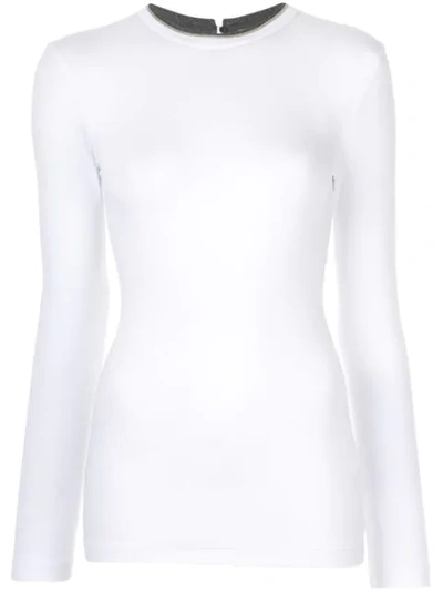 Shop Brunello Cucinelli Long Sleeve Top In White