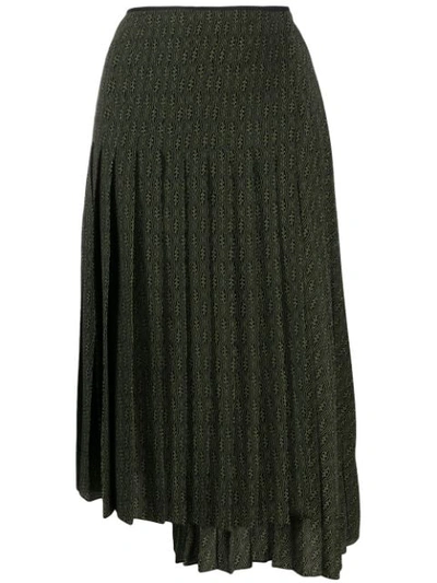 Shop Fendi Asymmetric Pleated Skirt In Green