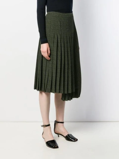 Shop Fendi Asymmetric Pleated Skirt In Green