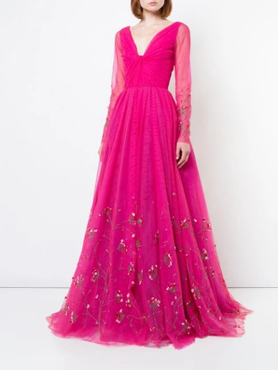 Shop Carolina Herrera Embellished Tulle Evening Dress - Pink