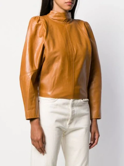 Shop Isabel Marant Leather Turtle Neck Blouse In Brown