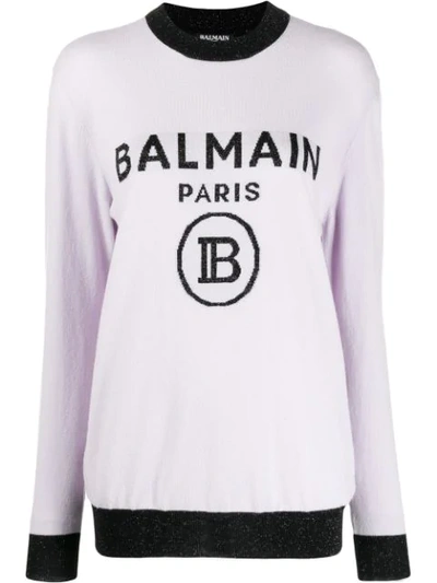 Shop Balmain Logo Oversized Jumper In Purple