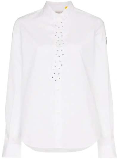 Shop Moncler Shirt With Floral Appliquè In White