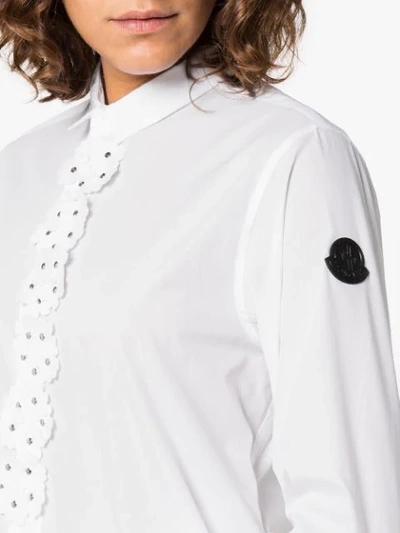 Shop Moncler Shirt With Floral Appliquè In White