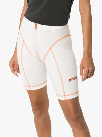 Shop Heron Preston Stitch Detail Logo Print Cycling Shorts In White