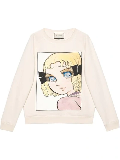 Shop Gucci Cotton Sweatshirt With Manga Print In White