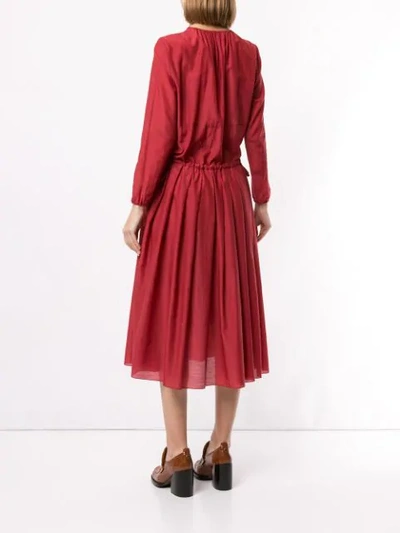 Shop Sara Lanzi Pleated Detail Dress In Red