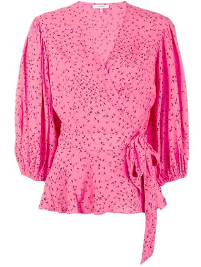 Shop Ganni Printed Wrap Front Blouse - Pink