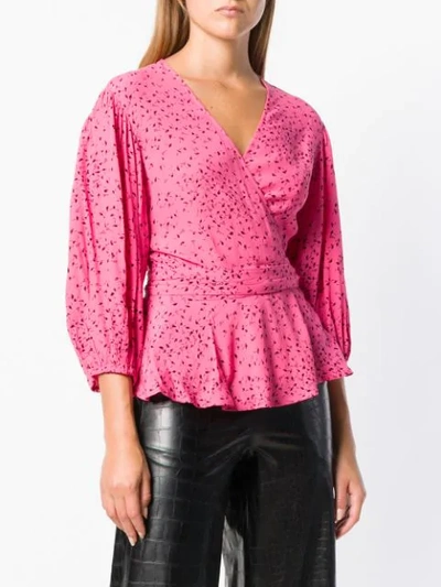 Shop Ganni Printed Wrap Front Blouse - Pink