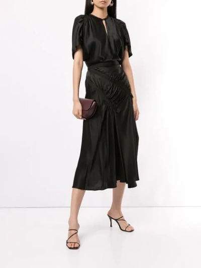 Shop Christopher Esber Ruched Midi Skirt In Black