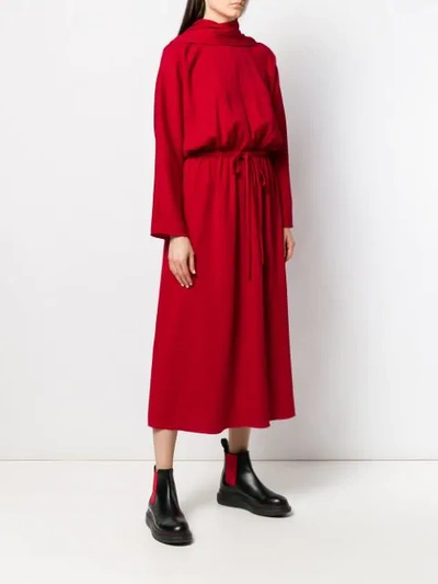 Shop Valentino Scarf Detail Midi Dress In Red