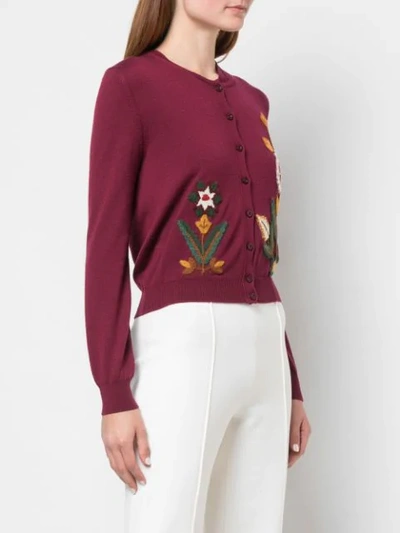 Shop Oscar De La Renta Floral Embroidery Cardigan In Red