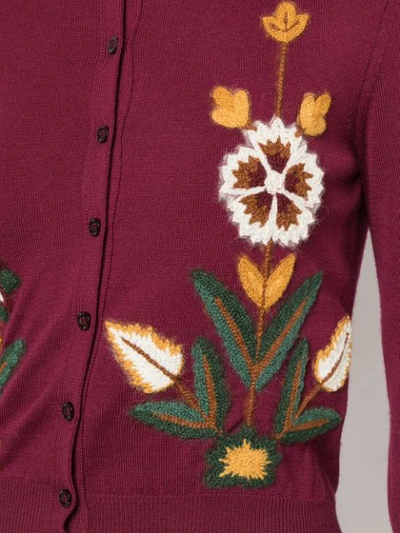 Shop Oscar De La Renta Floral Embroidery Cardigan In Red