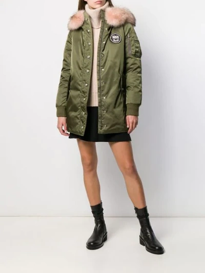 Shop Miu Miu Fur-trimmed Hooded Parka In Green