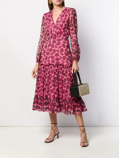 Shop Saloni Leaf-print Silk Dress In Pink