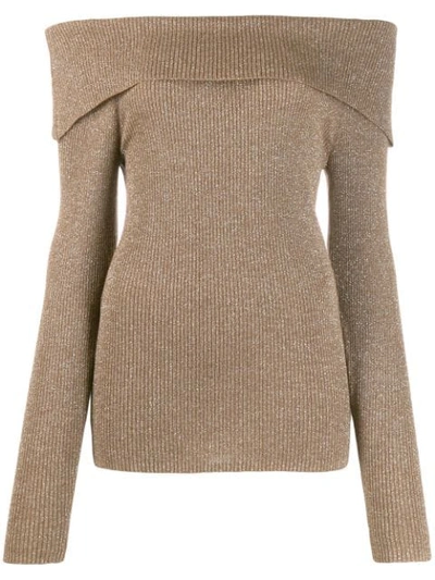 Shop P.a.r.o.s.h Off The Shoulder Knitted Top In Neutrals