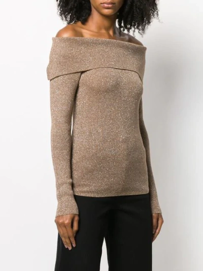 Shop P.a.r.o.s.h Off The Shoulder Knitted Top In Neutrals