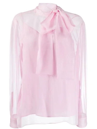 Shop Valentino Sheer Pussy Bow Blouse In Pink