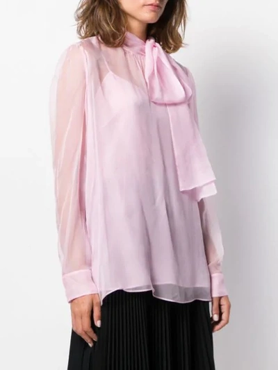 Shop Valentino Sheer Pussy Bow Blouse In Pink