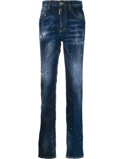 Shop Dsquared2 Distressed Straight Leg Jeans In Blue