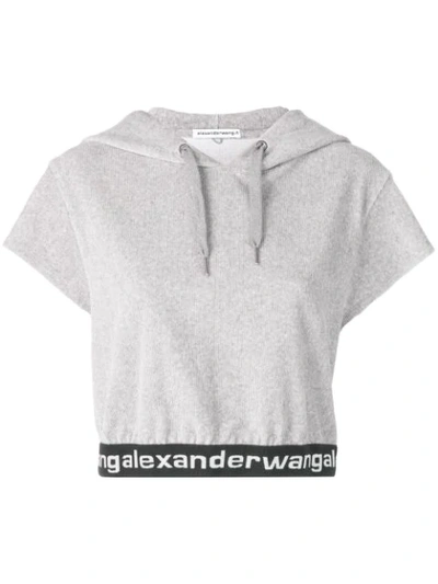 Shop Alexander Wang T Short Sleeved Hoodie In Grey